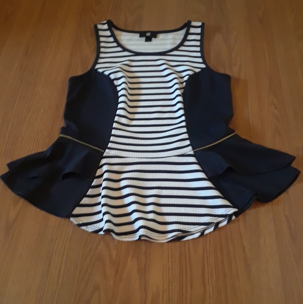 Navy Blue & White Blouse